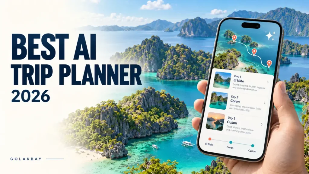 Best AI Trip Planner 2026 featured image with a smartphone itinerary and tropical Philippine islands.