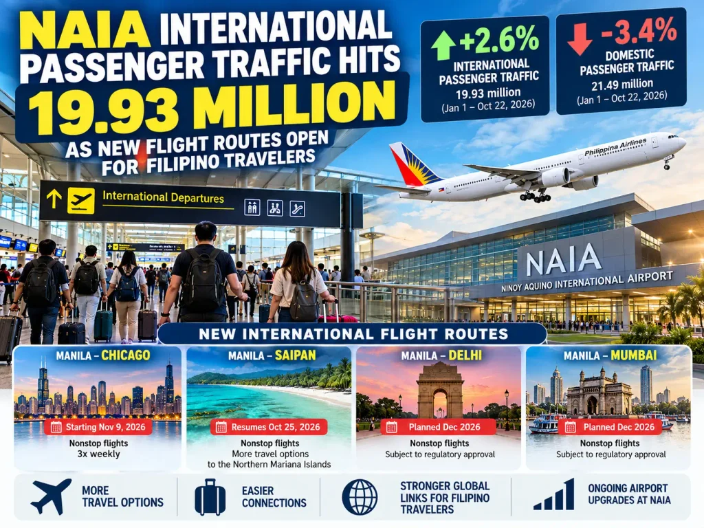 NAIA International Passenger Traffic Hits 19.93 Million as New Flight Routes Open for Filipino Travelers